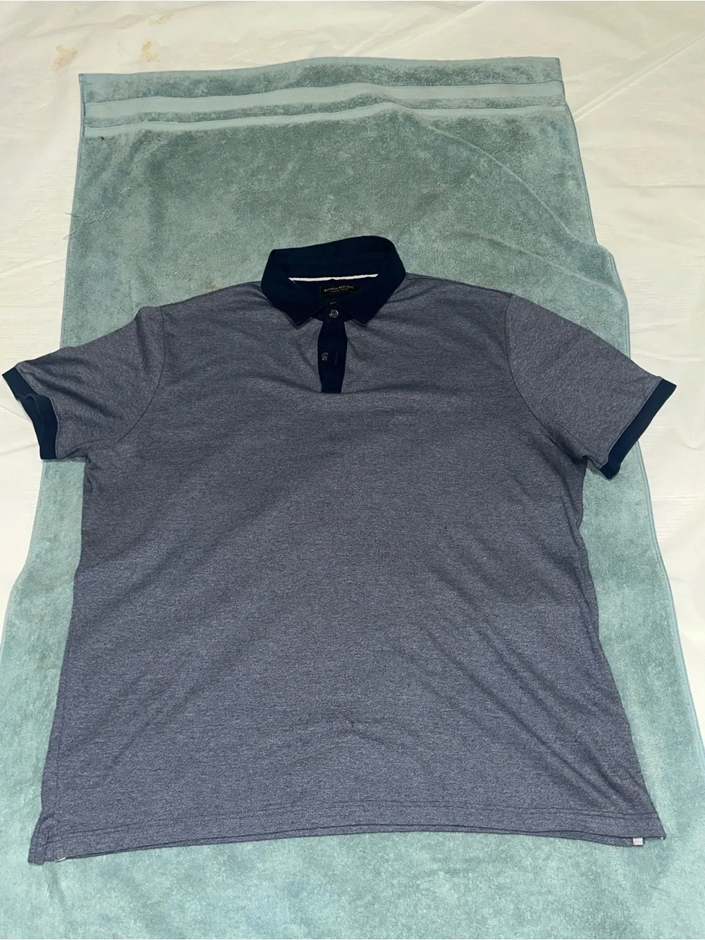 Banana republic Men's Heather Navy Polo Shirt with Contrast Collar